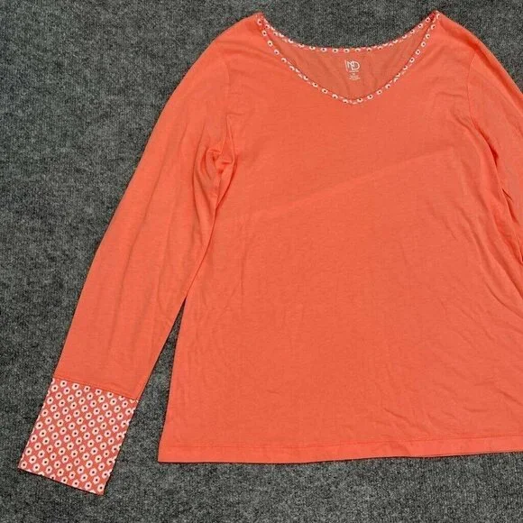 New Directions Intimates Pajama Top Womens XL Orange Geometric Long Sleeve New - Picture 2 of 9